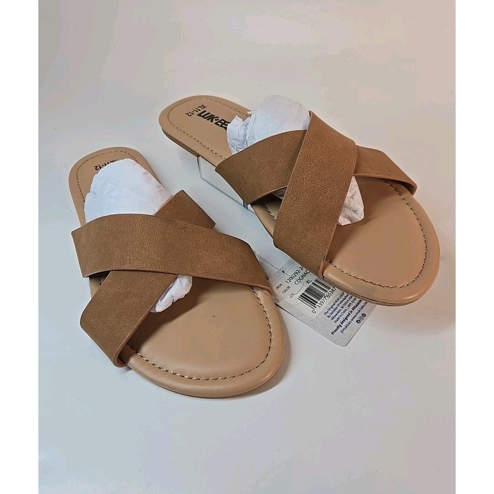 LUKEES BY MUK LUKS WOMEN'S FLIP FLOPS SLIDES SANDALS Brown‎ SIZE XLarge 11-12